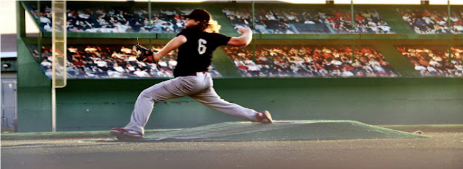 Kasey throwing baseball in stretched image