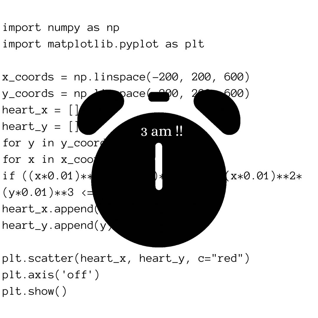 Clock at 3 a.m. against backdrop of code.