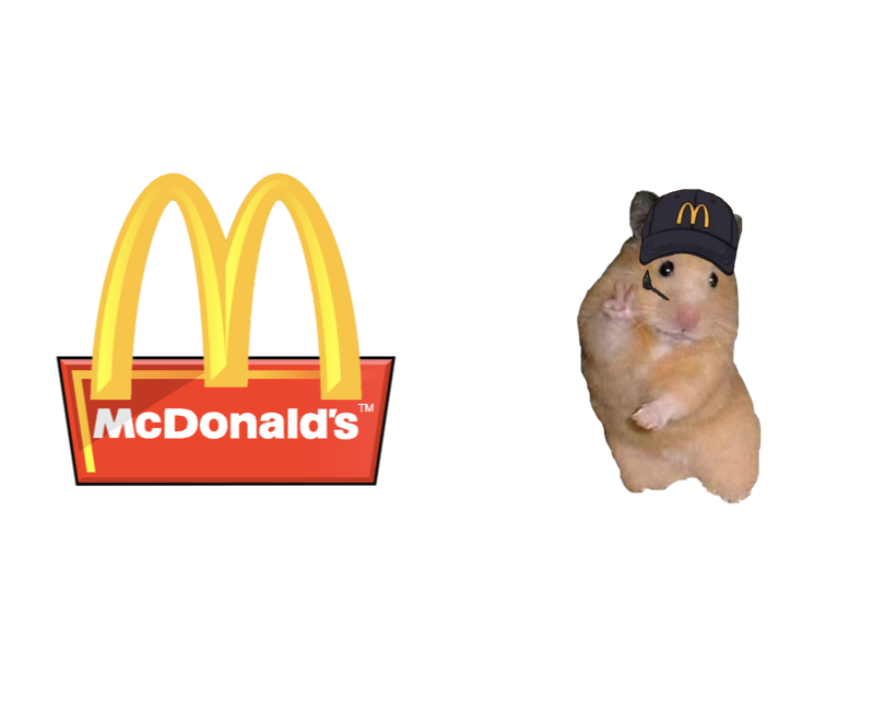 McDonald's logo and a rat with a McDonald's worker hat next to it.