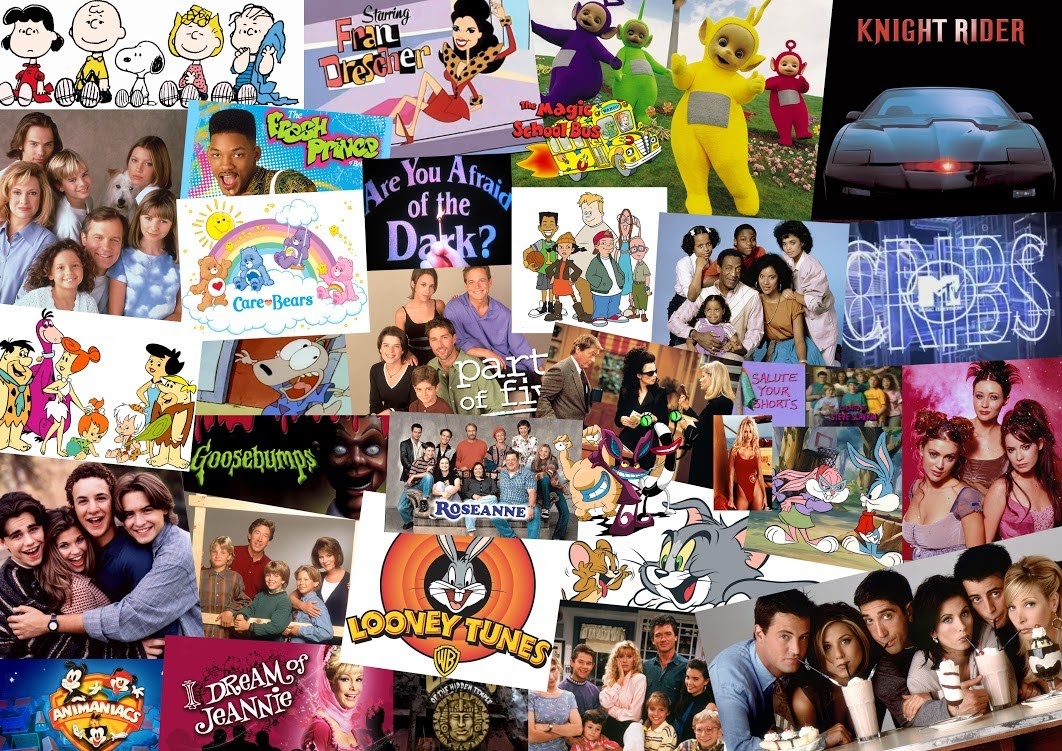 Collage of posters for 90's TV shows and movies.
