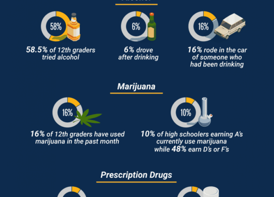 Infographic with high school drug use statistics.