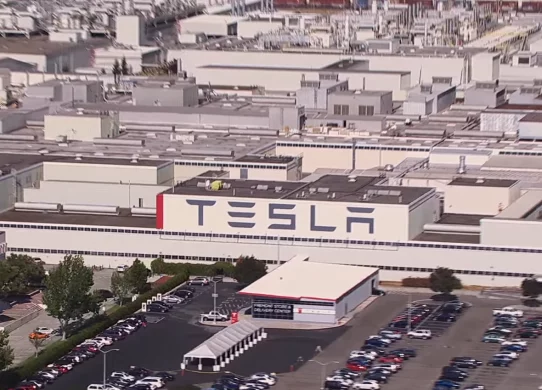 Aerial view of the Fremont Tesla factory.